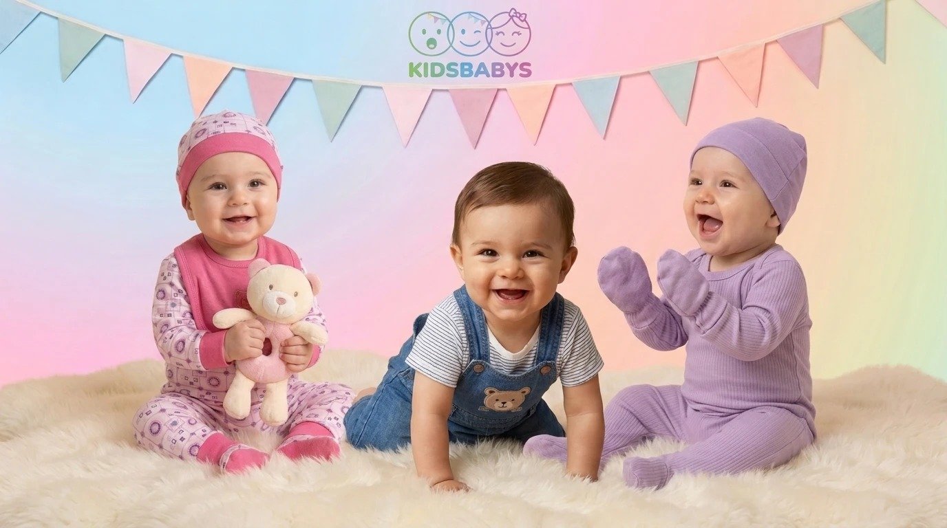 Trío de bebés Kidsbabys con ropa pastel